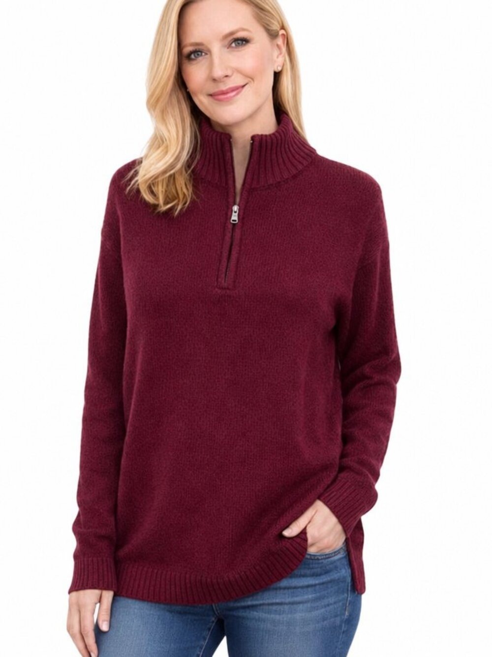 Sonoma Half-Zip Mock Neck Sweater | Burgundy Knit | Size Large